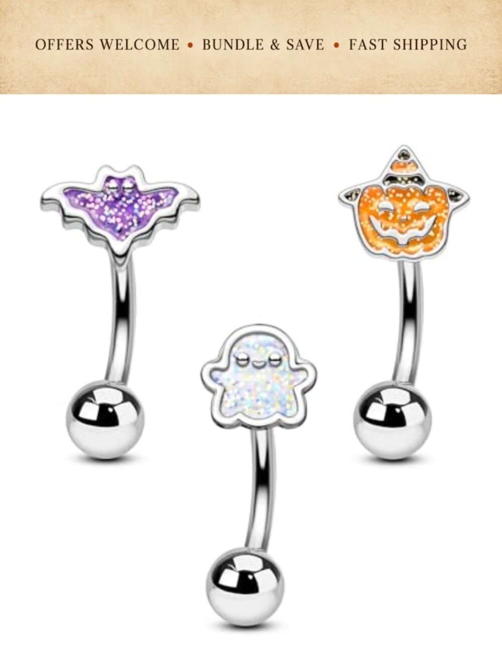 3PCS Halloween Rook Earrings 16G Steel Eyebrow Piercing Jewelry